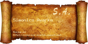 Simonics Avarka névjegykártya